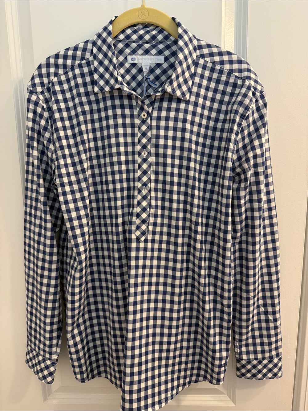 Southern Tide Navy & White Gingham Button-Front Popover Shirt